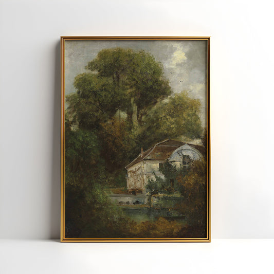 Rustic Landscape , Gustave Courbet - Farmhouse , Original antique painting , vintage Printable art instant download , SKU 361GC