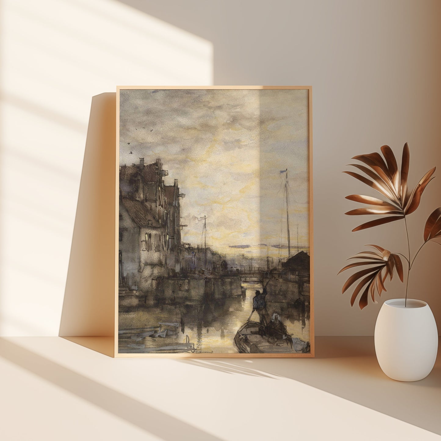 Jacob Maris - Cityscape at Night, Original vintage watercolour painting, Printable fine art  instant download,  SKU  362JM