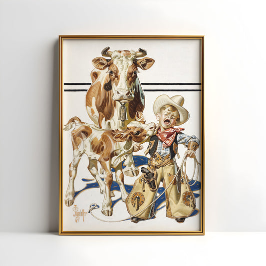 Joseph Christian Leyendecker - Little Cowboy , Original antique figure painting , vintage Printable art instant download , SKU 364JCL