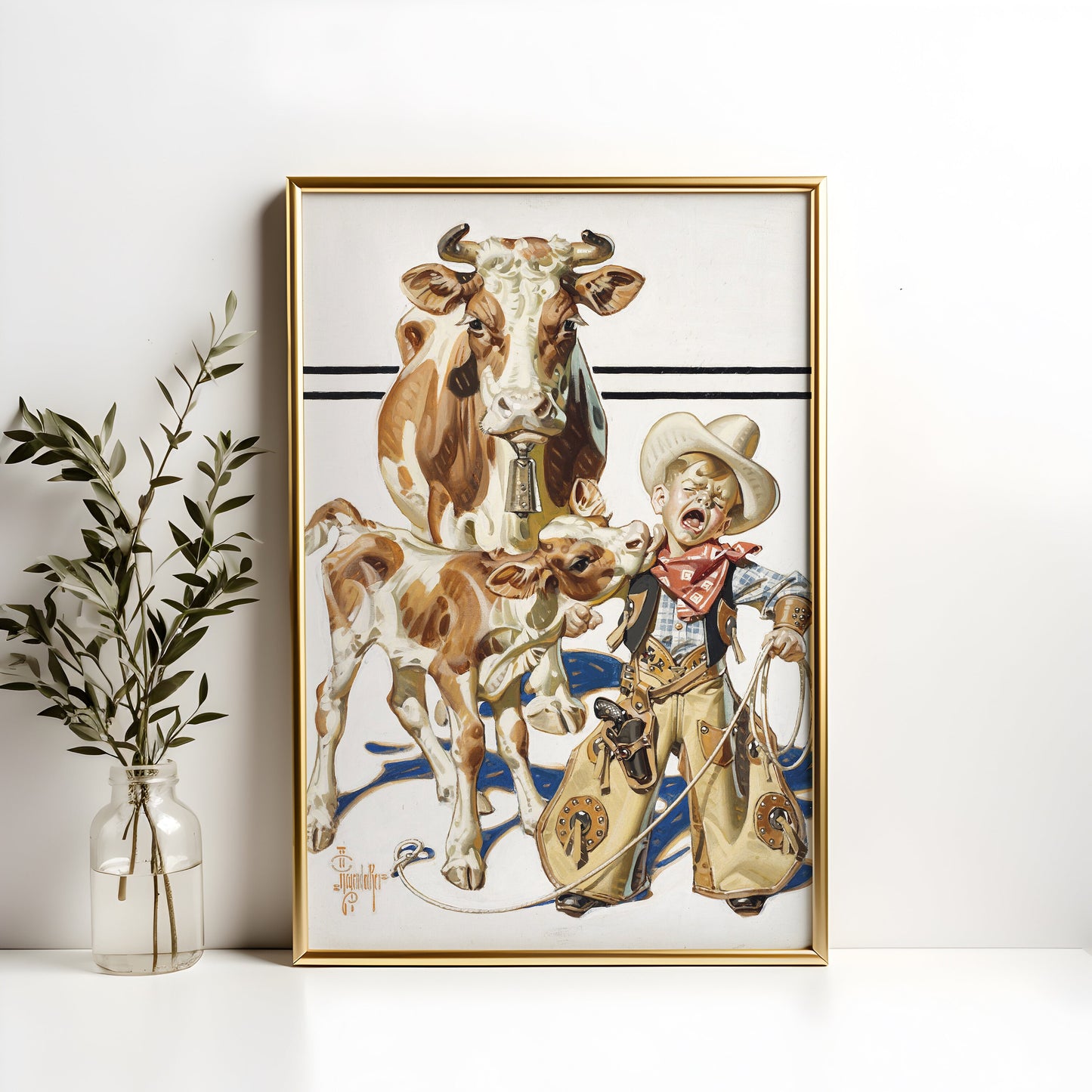 Joseph Christian Leyendecker - Little Cowboy , Original antique figure painting , vintage Printable art instant download , SKU 364JCL