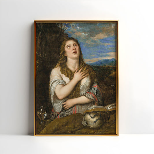 Titian - Penitent Magdalene, original antique oil painting  vintage, Printable art  instant download, SKU  368T