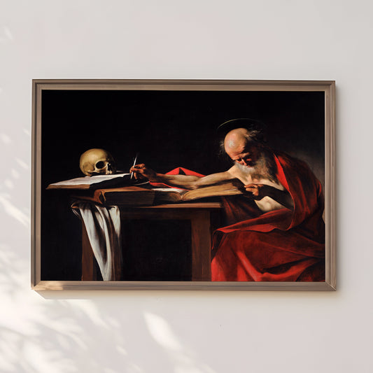 Saint Jerome  - Caravaggio, original antique oil painting  vintage, Printable art  instant download, SKU  272C