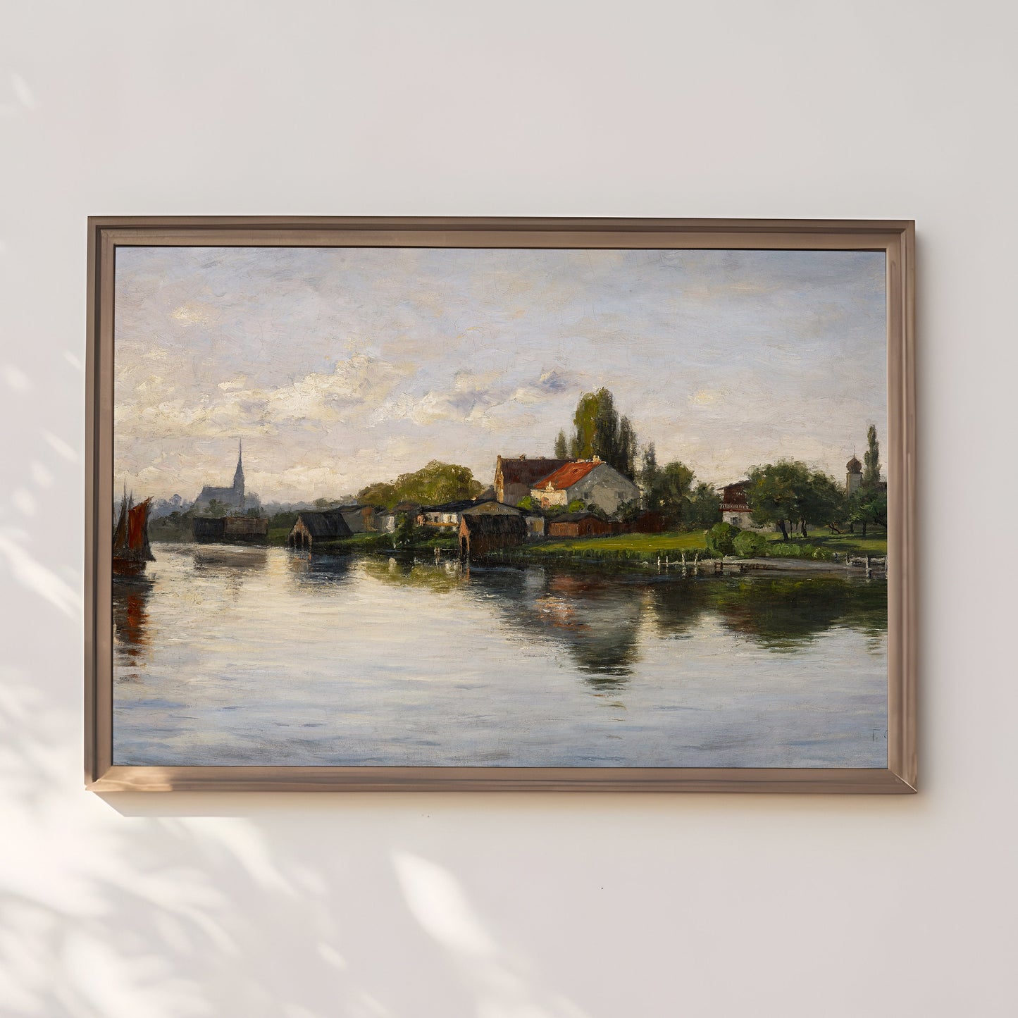 Fine Art America, Theodore Clement Steele - Village on River, Original antique painting, vintage Printable art instant download, SKU  277TCS