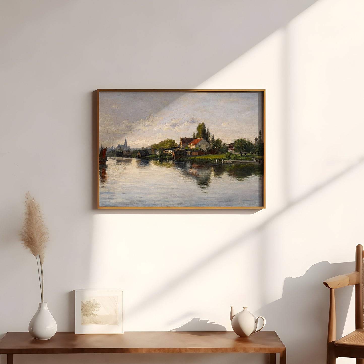 Fine Art America, Theodore Clement Steele - Village on River, Original antique painting, vintage Printable art instant download, SKU  277TCS