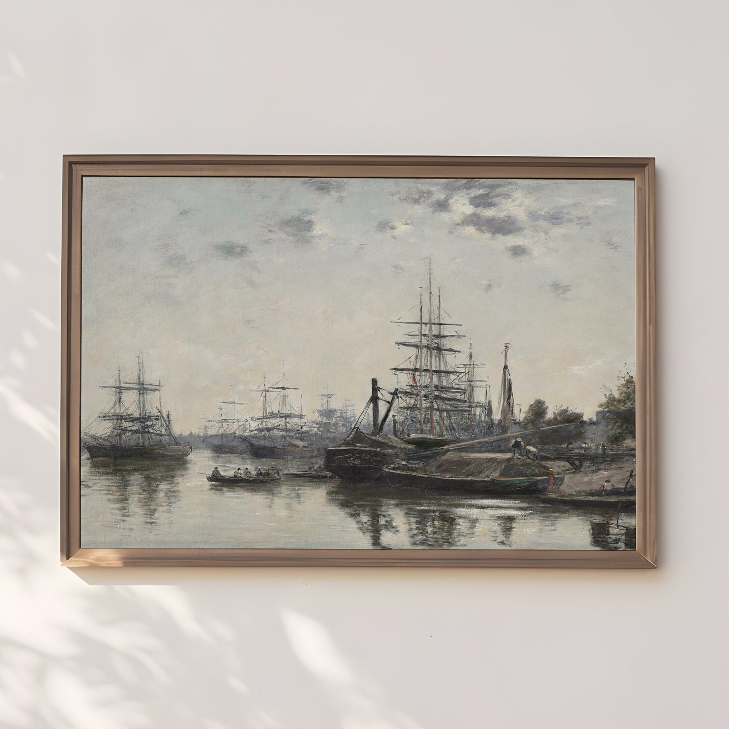 Sailboats in Harbor - Eugene Boudin, Seascape original antique oil painting  vintage, Printable art  instant download,  SKU  279EB
