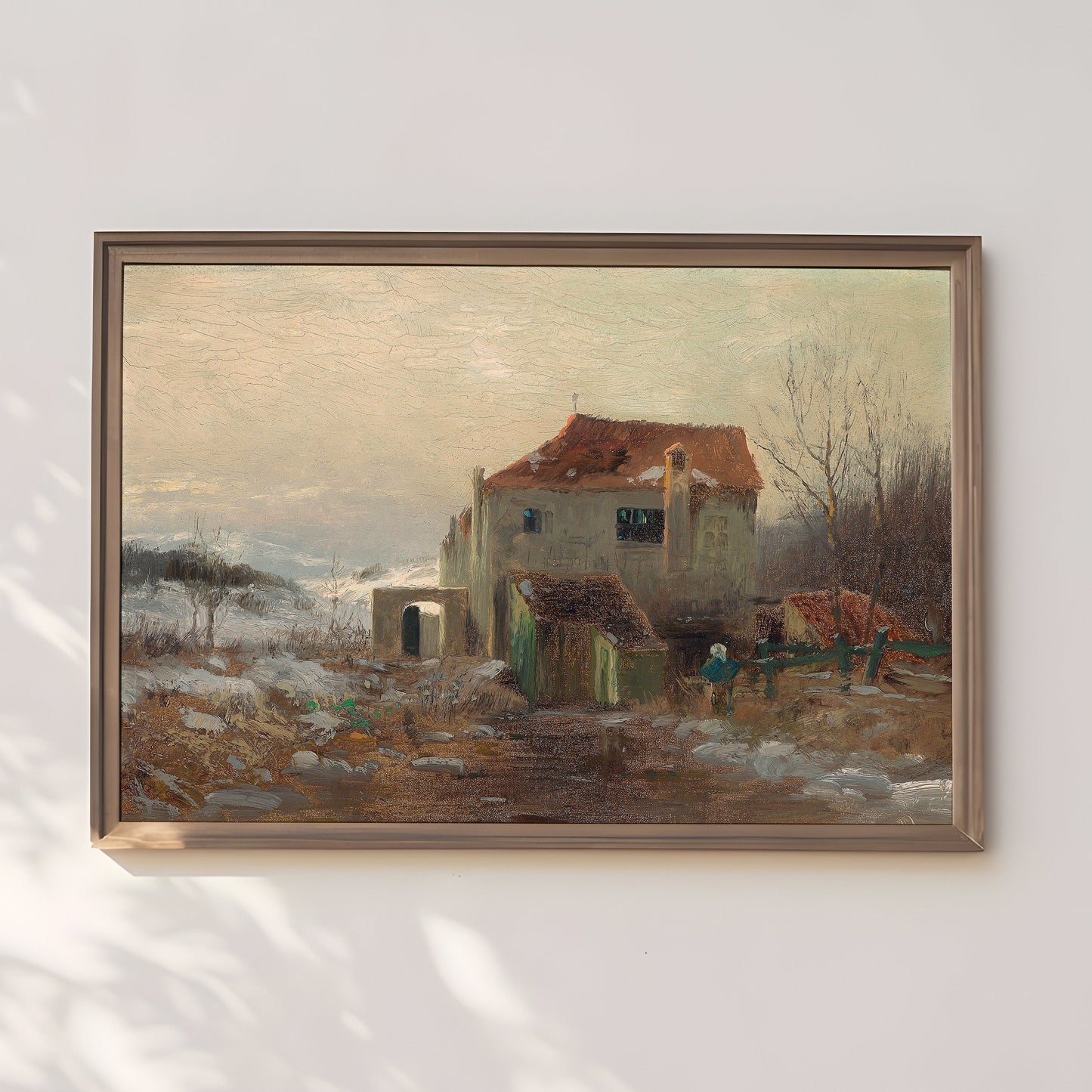 Landscape, Emil Jakob Schindler - Mill, 19th century, Original antique painting, vintage Printable art  instant download, SKU  372EJS