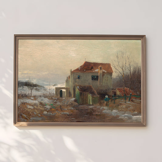 Landscape, Emil Jakob Schindler - Mill, 19th century, Original antique painting, vintage Printable art  instant download, SKU  372EJS