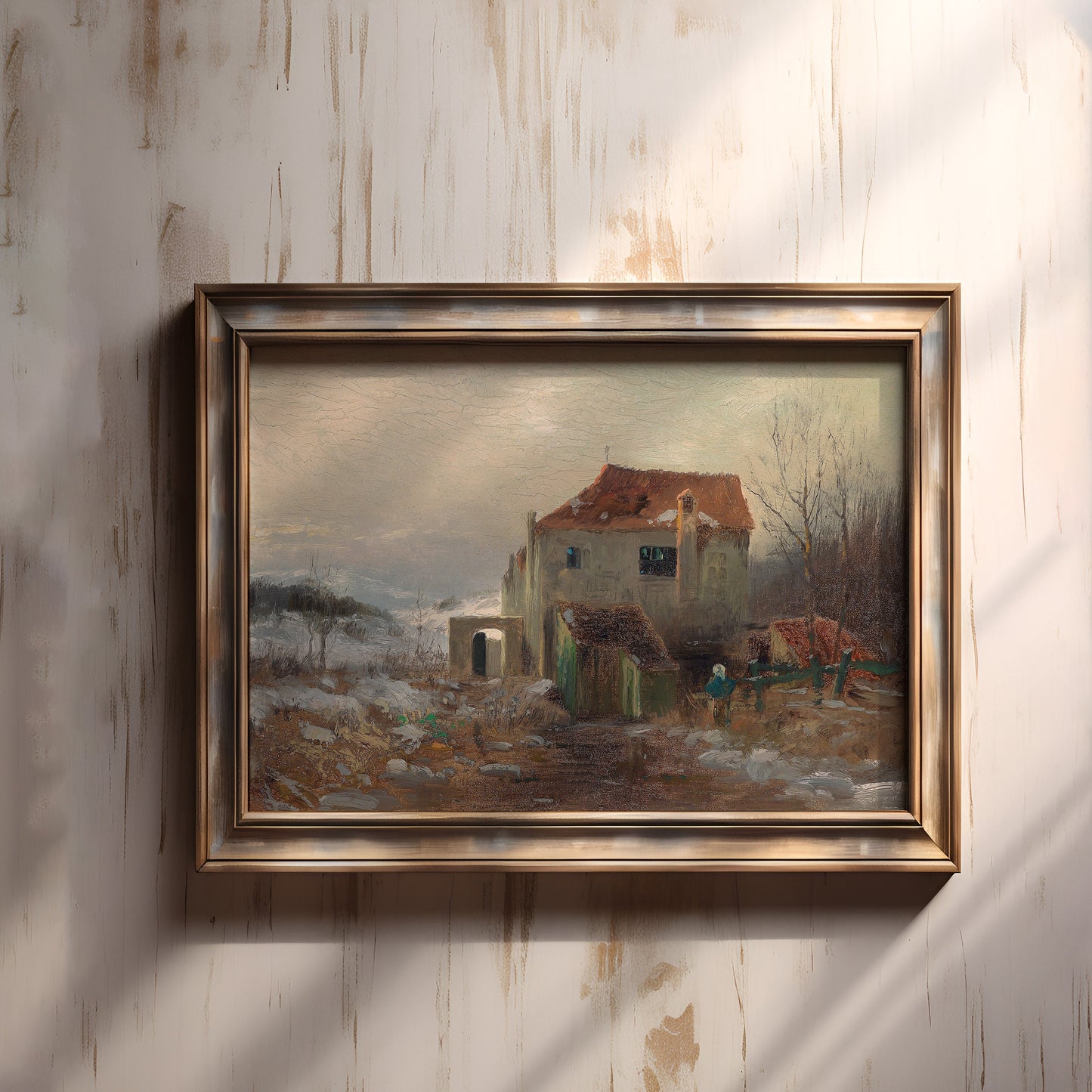 Landscape, Emil Jakob Schindler - Mill, 19th century, Original antique painting, vintage Printable art  instant download, SKU  372EJS