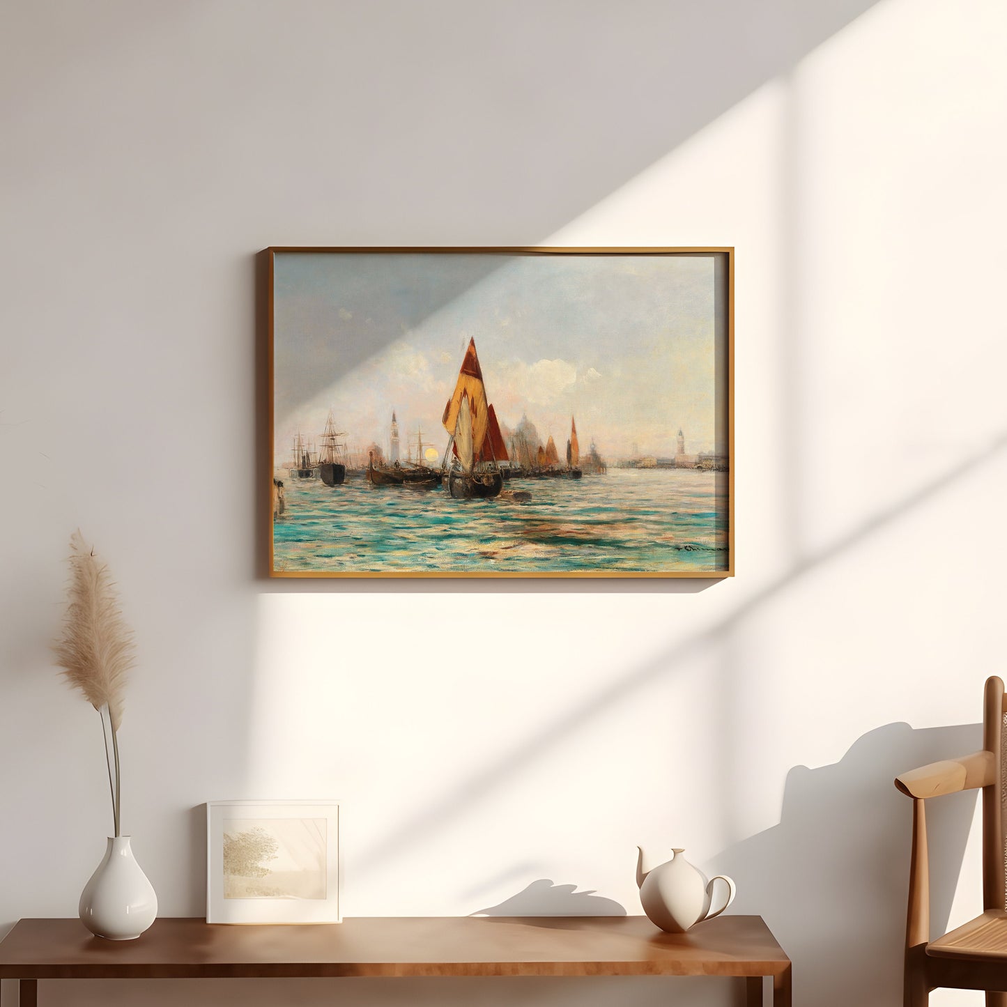 Ehrmanns - Fishing Boats , Seascape original antique oil painting  vintage , Printable art  instant download , SKU 378TvE
