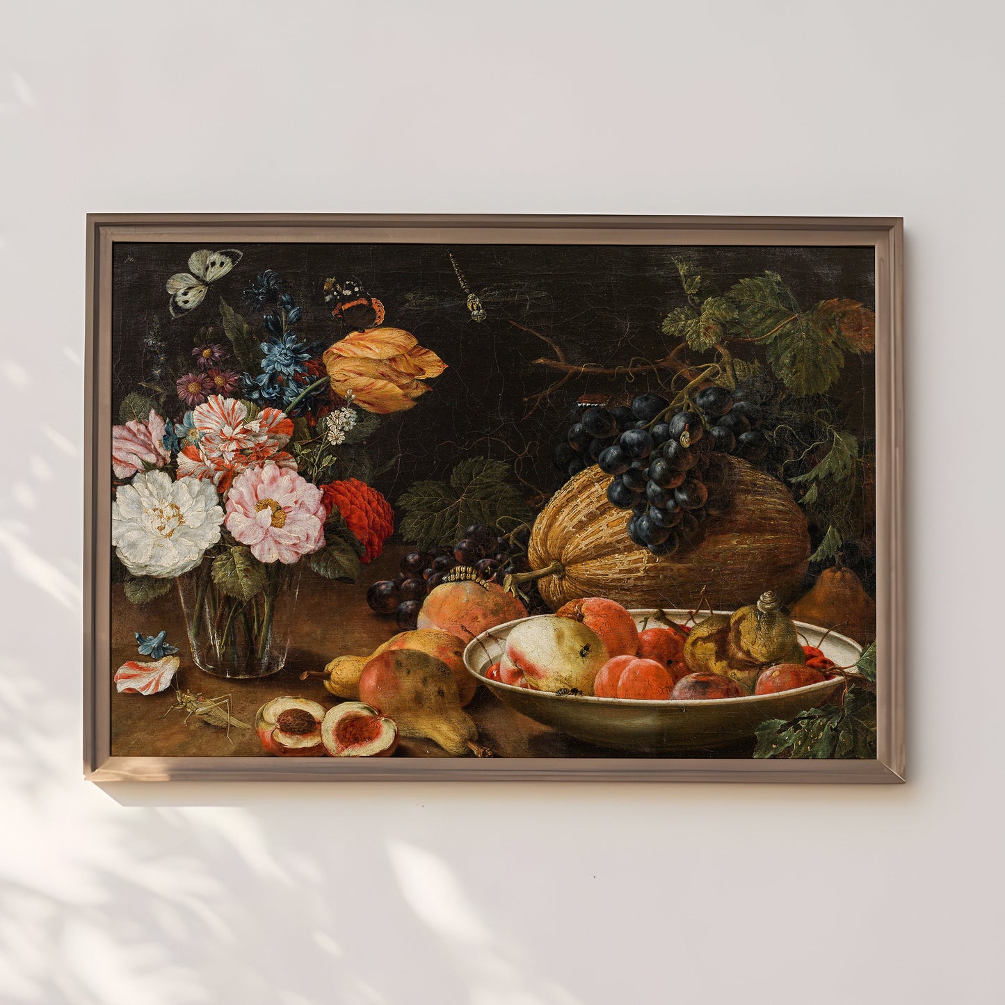 Johann Amandus Winck - Fruit still Life, flowers and insects, original antique fine art vintage, Printable art instant download, SKU  297JAW