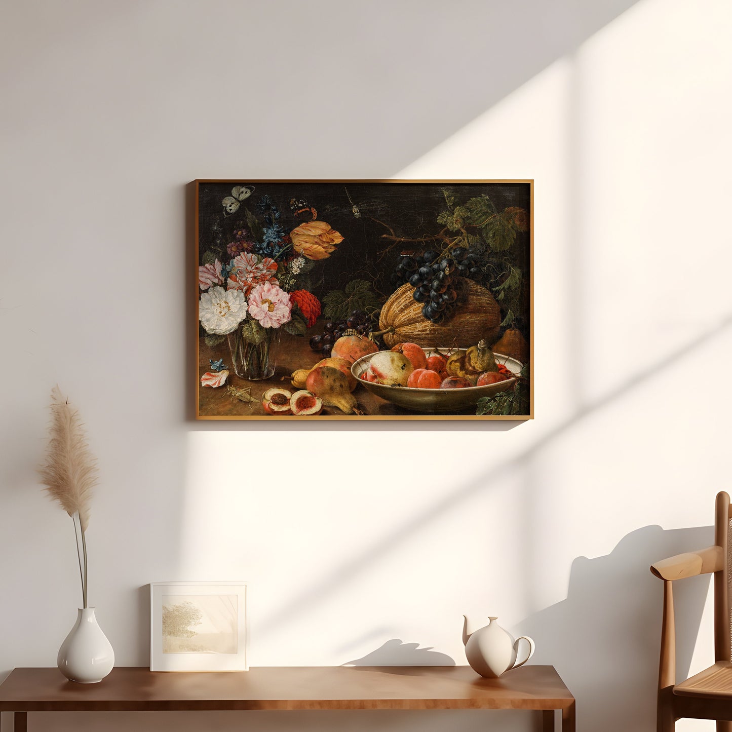 Johann Amandus Winck - Fruit still Life, flowers and insects, original antique fine art vintage, Printable art instant download, SKU  297JAW