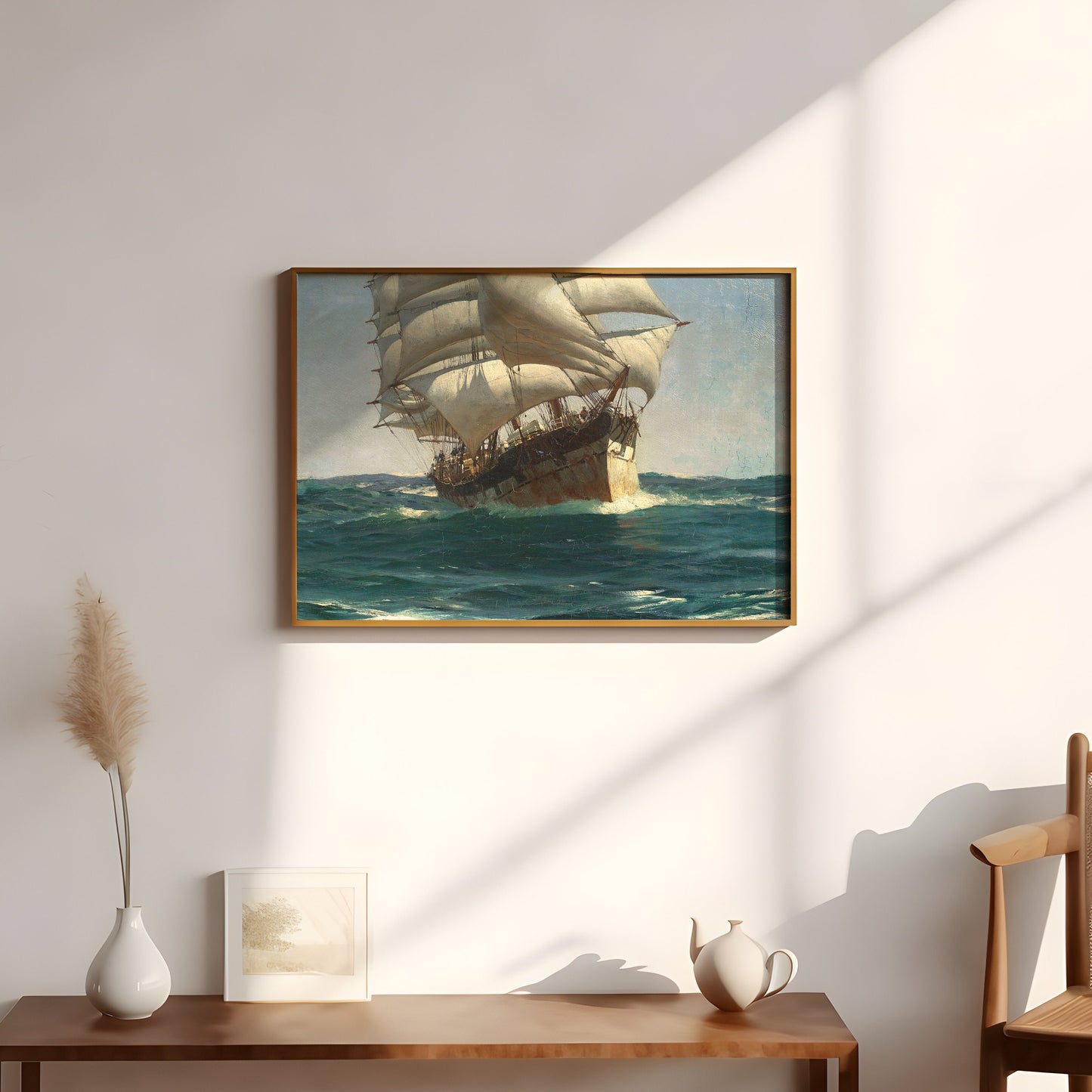 Thomas Somerscales - Clipper, Seascape original antique oil painting  vintage, Printable art  instant download,  SKU  383TS