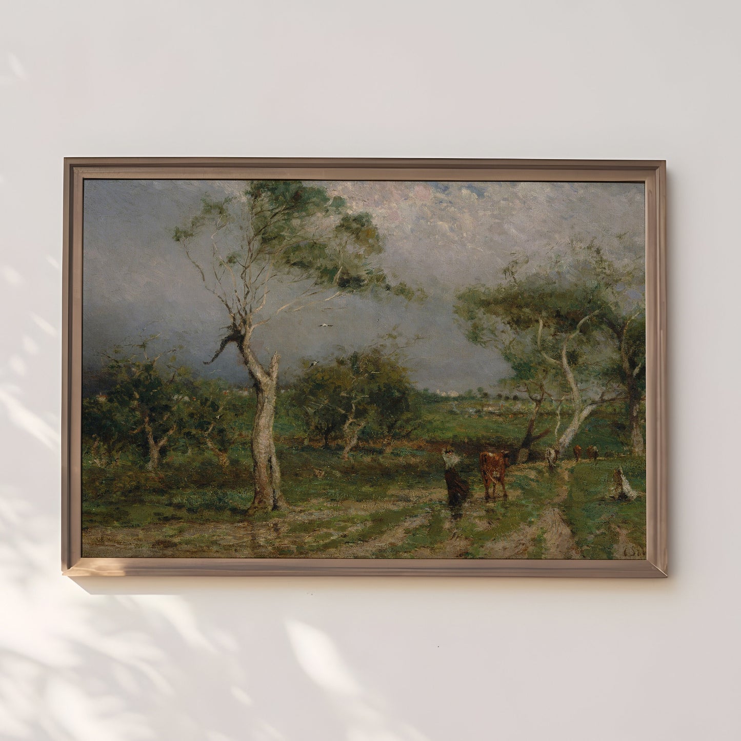 Rustic Landscape, Walter Withers - Storm, Original antique painting, vintage Printable art  instant download, SKU  387WW