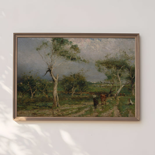 Rustic Landscape, Walter Withers - Storm, Original antique painting, vintage Printable art  instant download, SKU  387WW