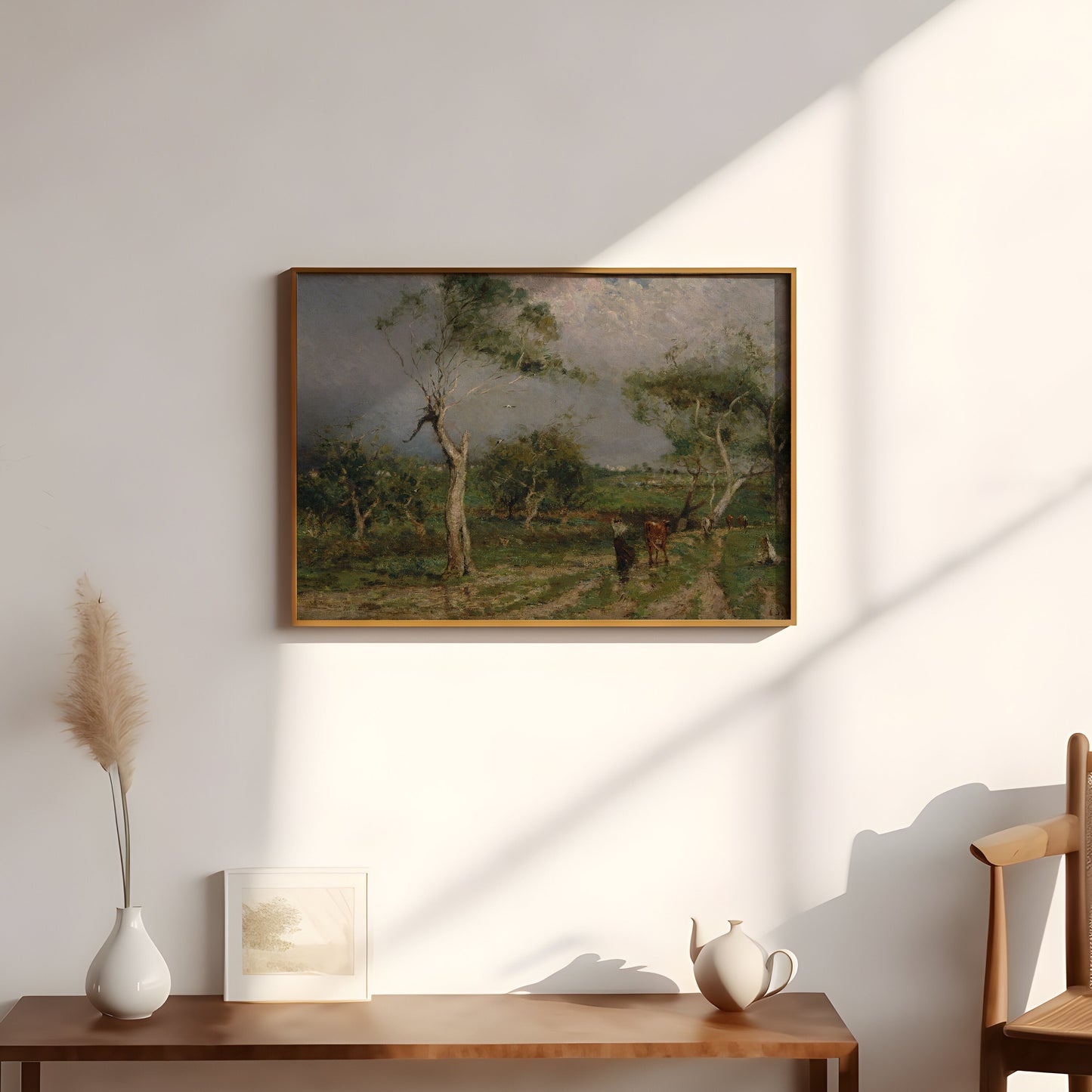 Rustic Landscape, Walter Withers - Storm, Original antique painting, vintage Printable art  instant download, SKU  387WW