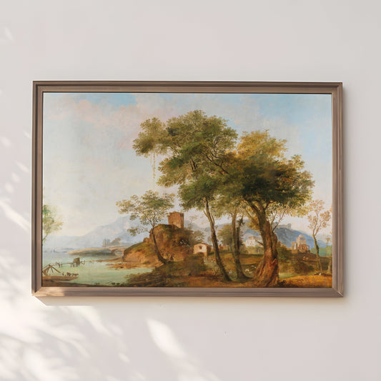 Giuseppe Bernardino Bison - Bucolic River Landscapes , Original vintage painting , Printable fine art instant download , SKU 303GBB