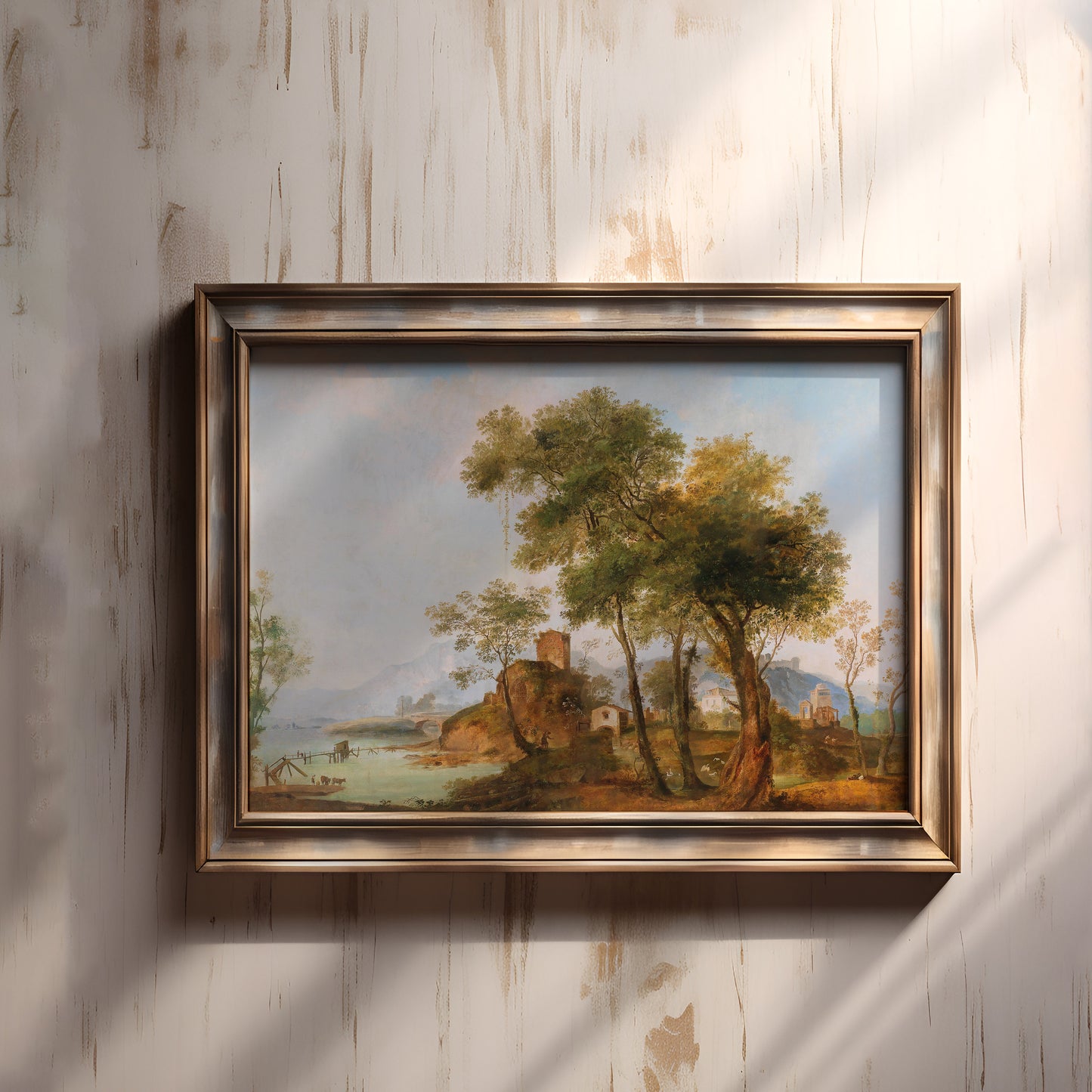 Giuseppe Bernardino Bison - Bucolic River Landscapes , Original vintage painting , Printable fine art instant download , SKU 303GBB