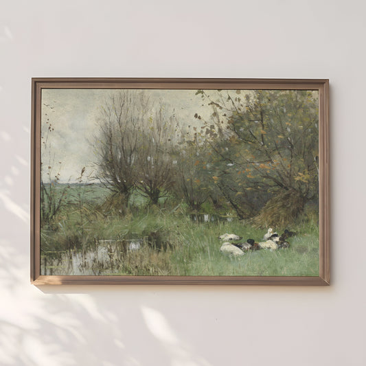 Ducks - Geo Poggenbeek , 19th century watercolour original vintage painting , antique Printable fine art instant download , SKU 307GP