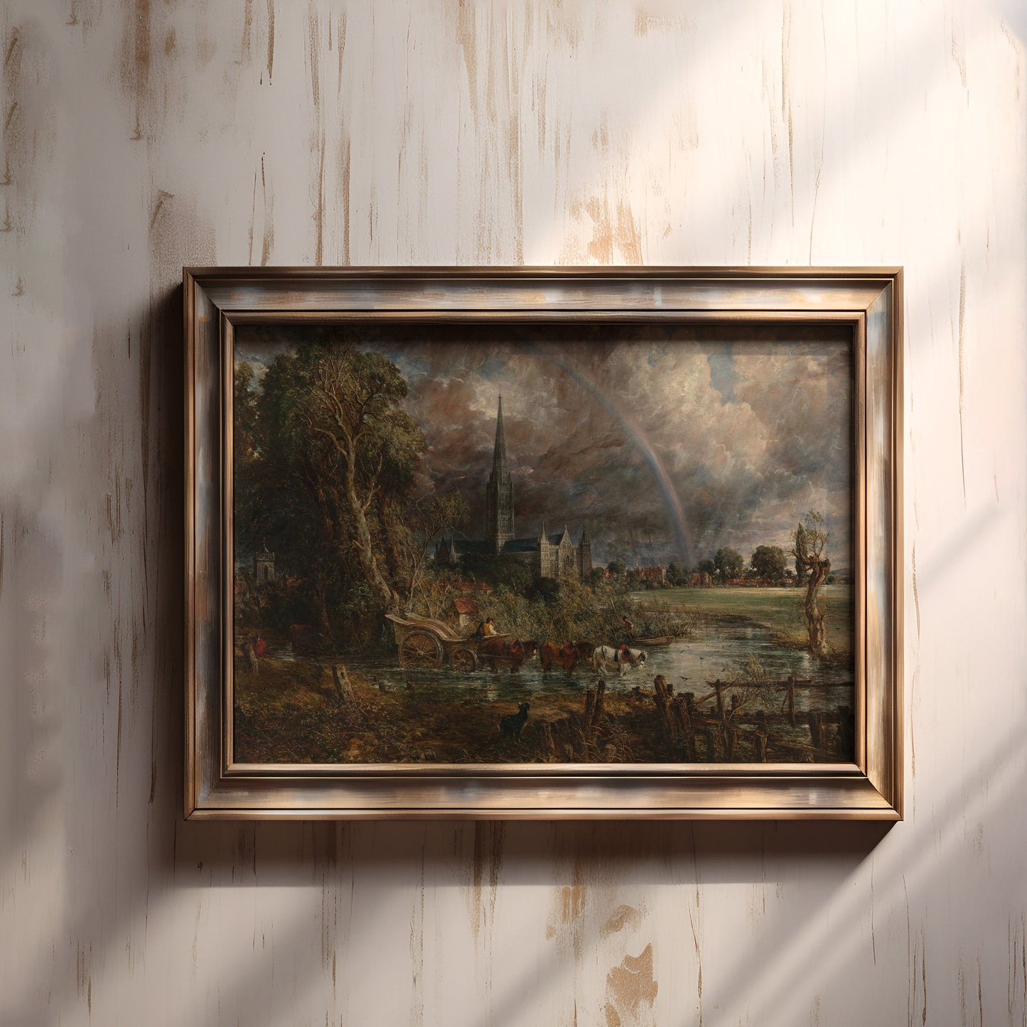 John Constable - Rainbow over Salisbury Cathedral , Original antique painting , vintage Printable fine art instant download , SKU 316JC