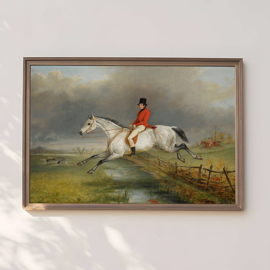 Horseman on Hunt - George Henry Laporte , original antique oil figure painting , vintage Printable art instant download , SKU 318GHL