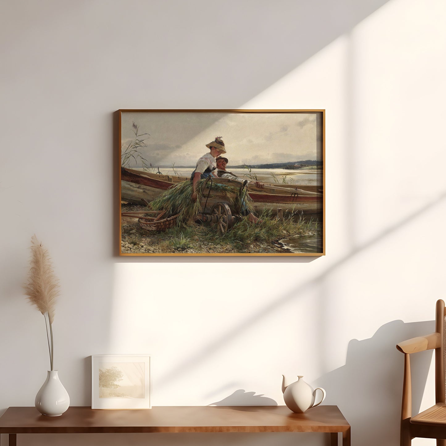 Couple in Love in Boat  - Carl Raup , original antique oil figure painting , vintage Printable art instant download , SKU 320CR