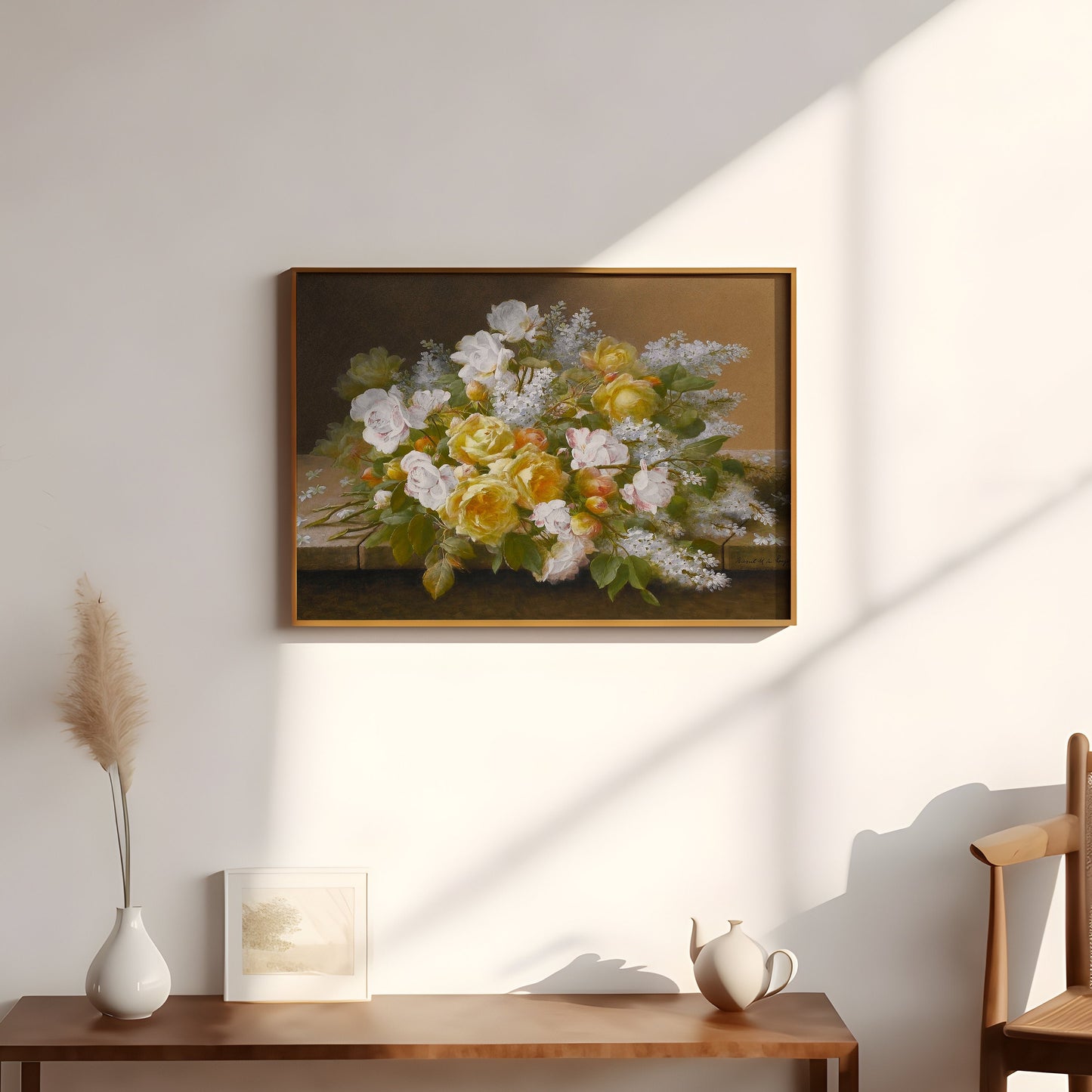 Still Life Flowers, Raoul Longpre - White and Yellow Roses, original antique fine art  vintage, Printable art  instant download, SKU  325RL
