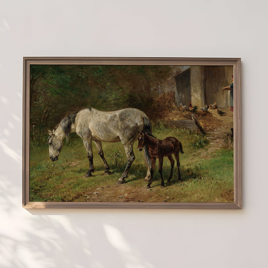 Ludwig Voltz - Horse with Foal, original antique oil painting  vintage, Printable art  instant download,  SKU  327LV