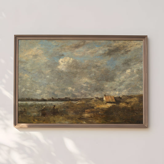 Rustic Landscape , Camille Corot - Storm , 19th century Original antique painting , vintage Printable fine art instant download , SKU 328CC