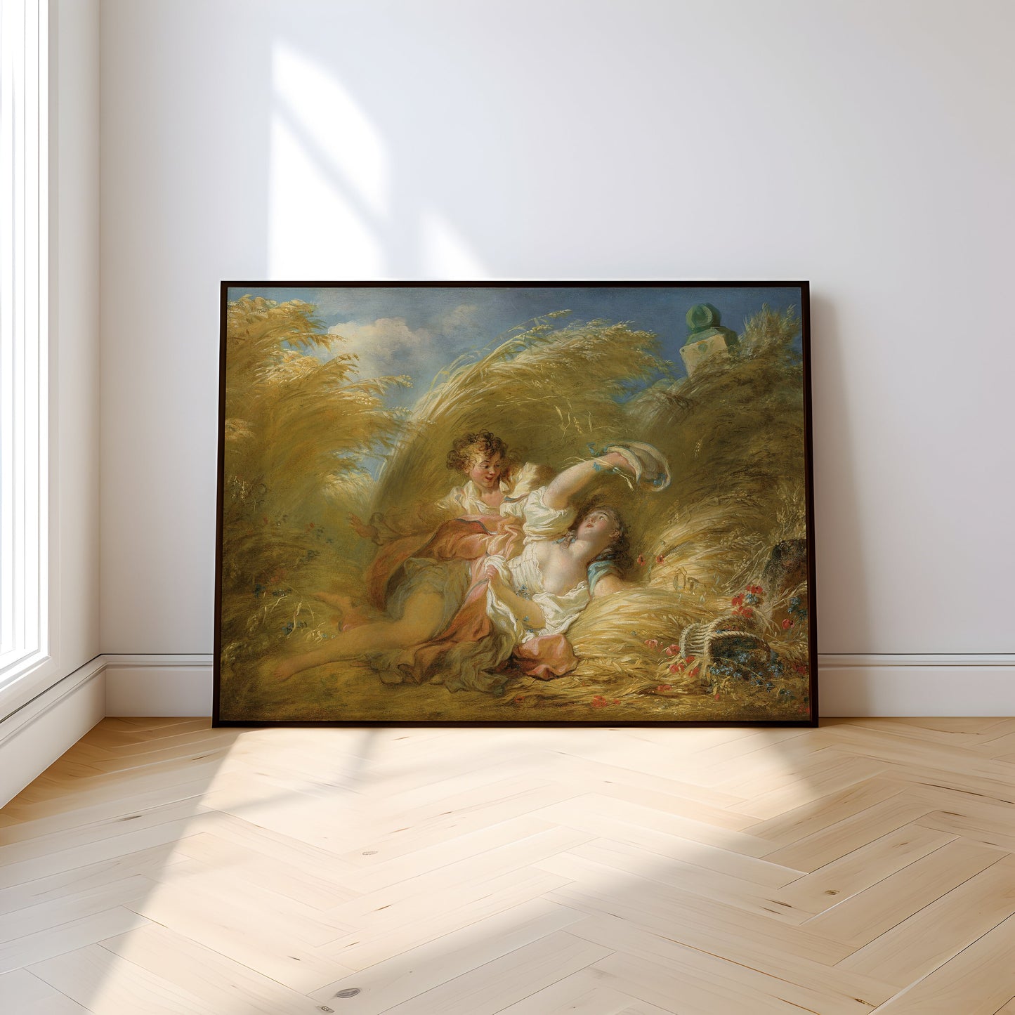In Wheat - Fragonard , original antique oil figure painting  vintage , Printable art instant download , SKU 331JHF