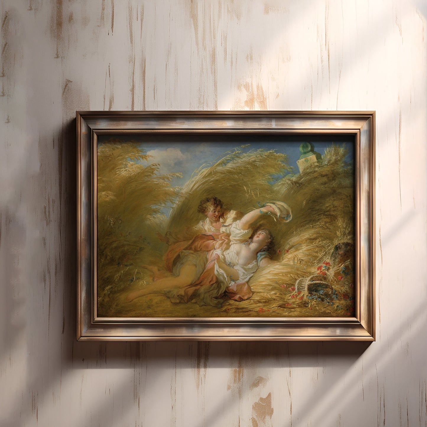 In Wheat - Fragonard , original antique oil figure painting  vintage , Printable art instant download , SKU 331JHF
