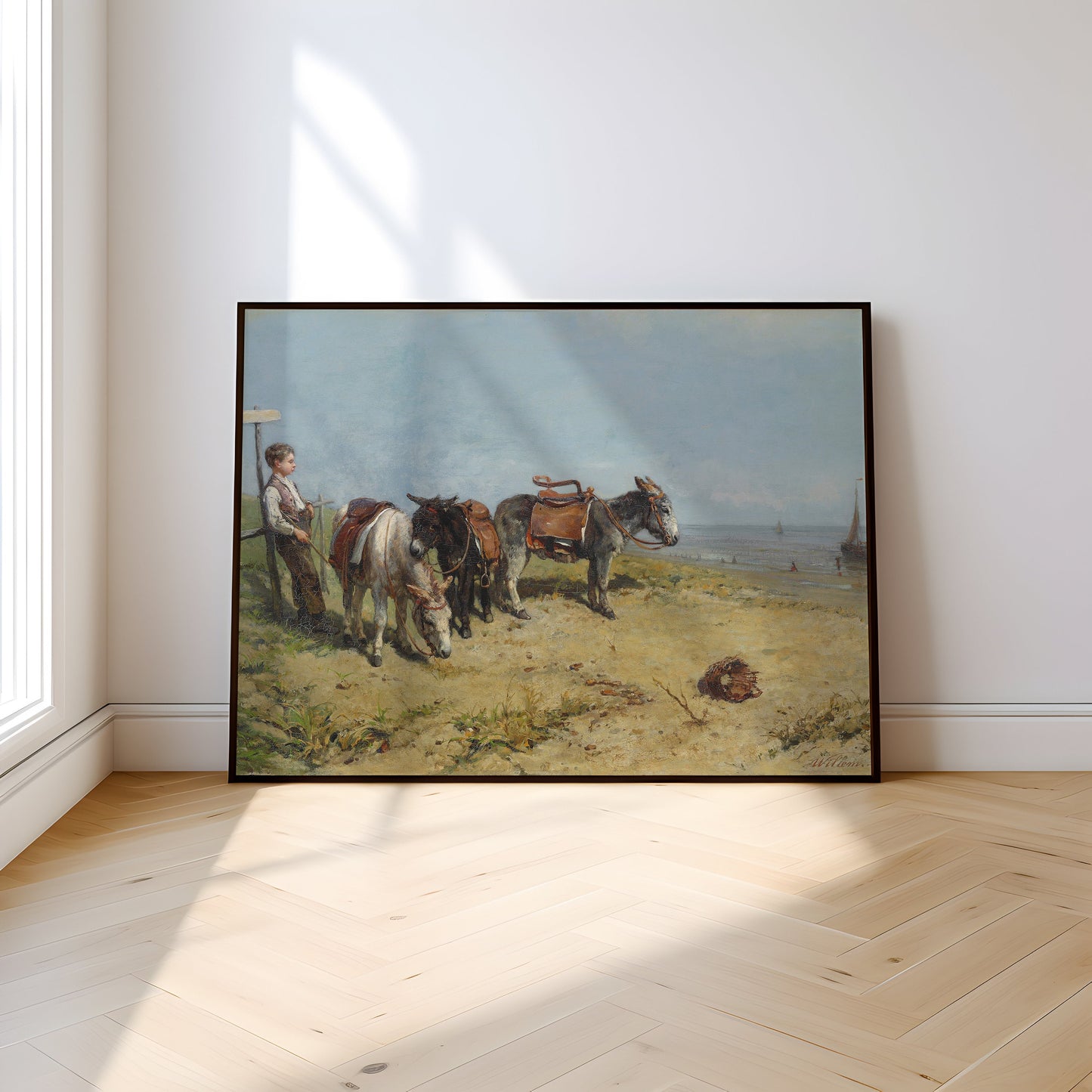 Rustic Landscape, Willem Maris - Donkey Rider, 19th century Original vintage painting, Printable fine art instant download,  SKU  332WM