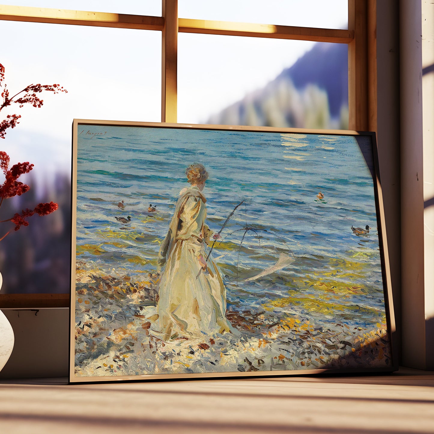 Girl Fishing - John Singer Sargent , original antique oil figure painting , vintage Printable art instant download , SKU 335JSS