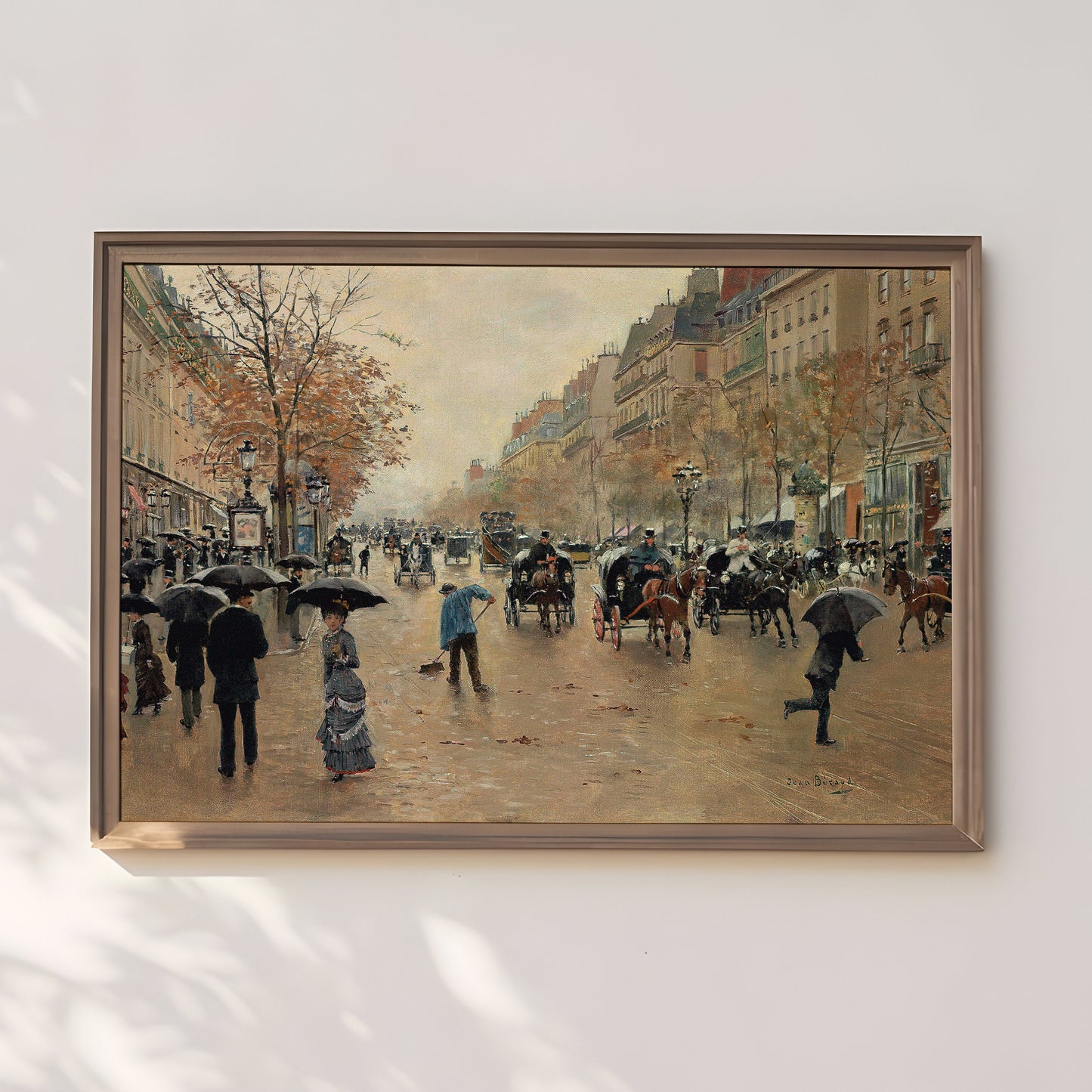 Jean Beraud - Autumn Boulevard in Paris, Original antique painting, vintage Printable art  instant download, SKU  338JB