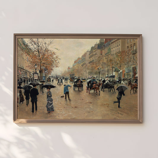 Jean Beraud - Autumn Boulevard in Paris, Original antique painting, vintage Printable art  instant download, SKU  338JB