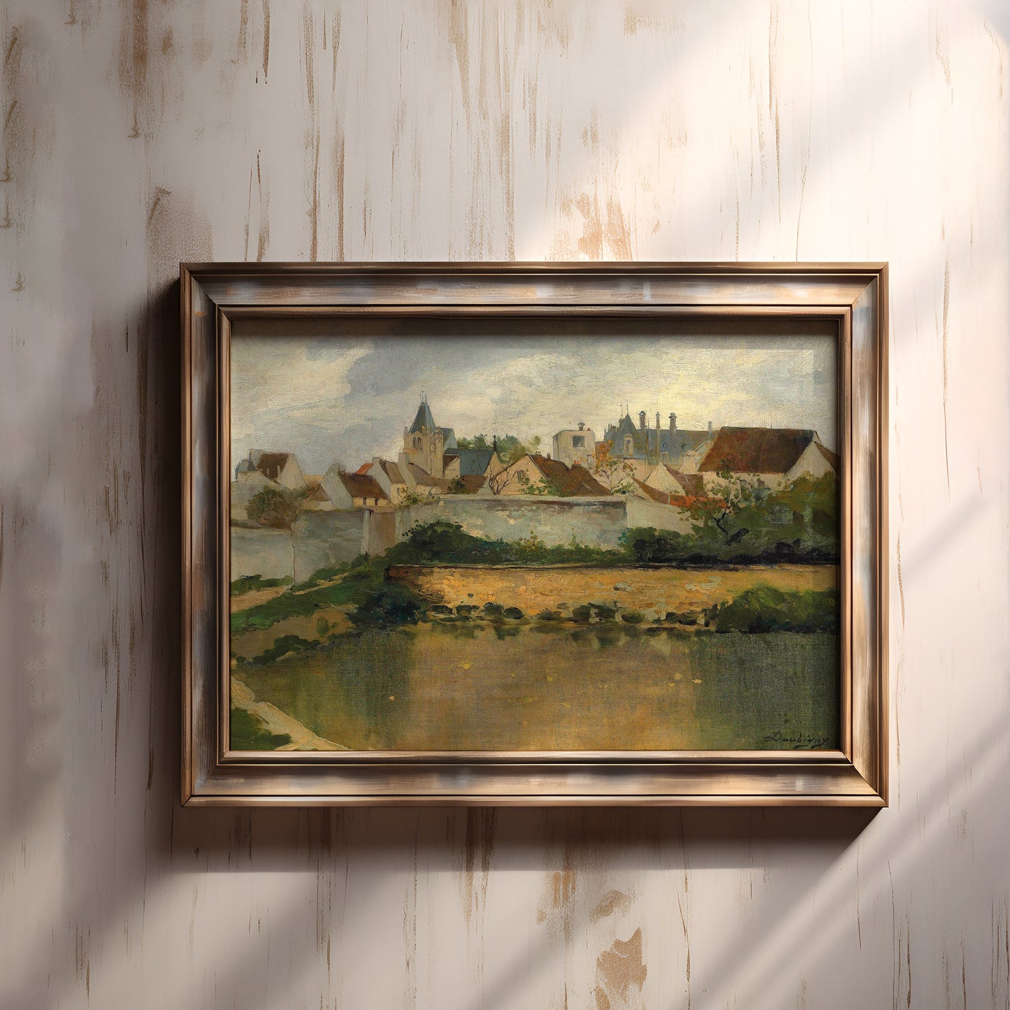 Village - Charles Francois Daubigny, Original vintage painting, Printable fine art  instant download,  SKU  340CFD