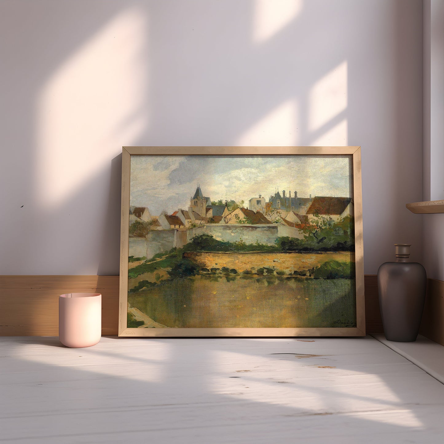 Village - Charles Francois Daubigny, Original vintage painting, Printable fine art  instant download,  SKU  340CFD