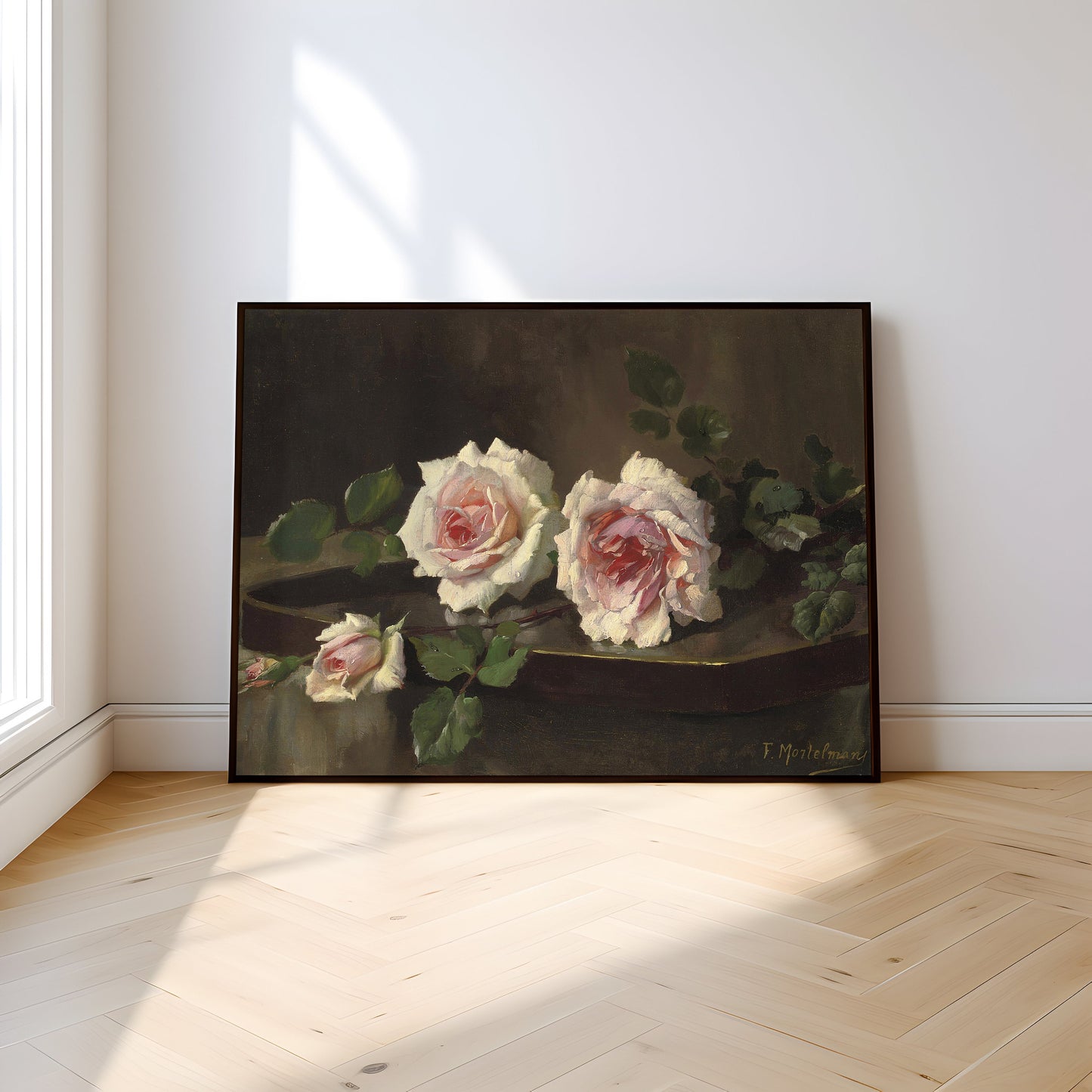 Still Life Flowers, Frans Mortelmans - Pink Roses, original antique fine art  vintage, Printable art  instant download, SKU  342FM