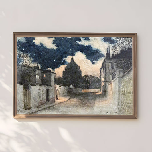 Eugene Grasset - Starry night in Montmartre Paris, Original antique painting, vintage Printable art  instant download,  SKU  350EG