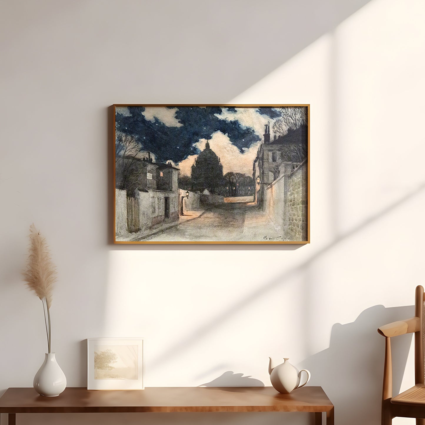 Eugene Grasset - Starry night in Montmartre Paris, Original antique painting, vintage Printable art  instant download,  SKU  350EG
