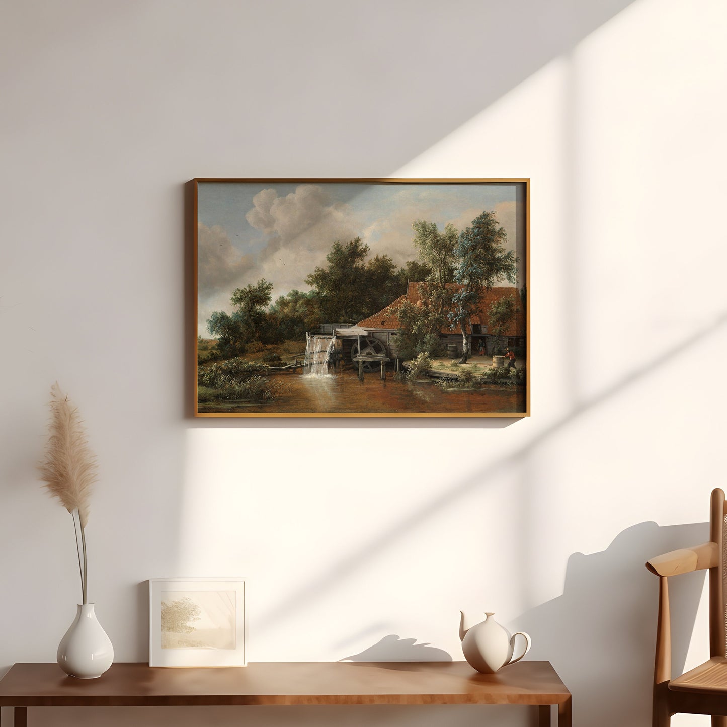 Dutch painting , Meindert Hobbema - Watermill , Rustic Landscape Original vintage artwork , Printable fine art instant download , SKU 351MH