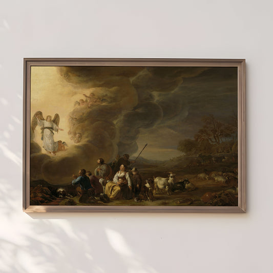 Dutch painting, Cornelis Saftleven - Annunciation to Shepherd, Original vintage Printable fine art  instant download, SKU  352CS