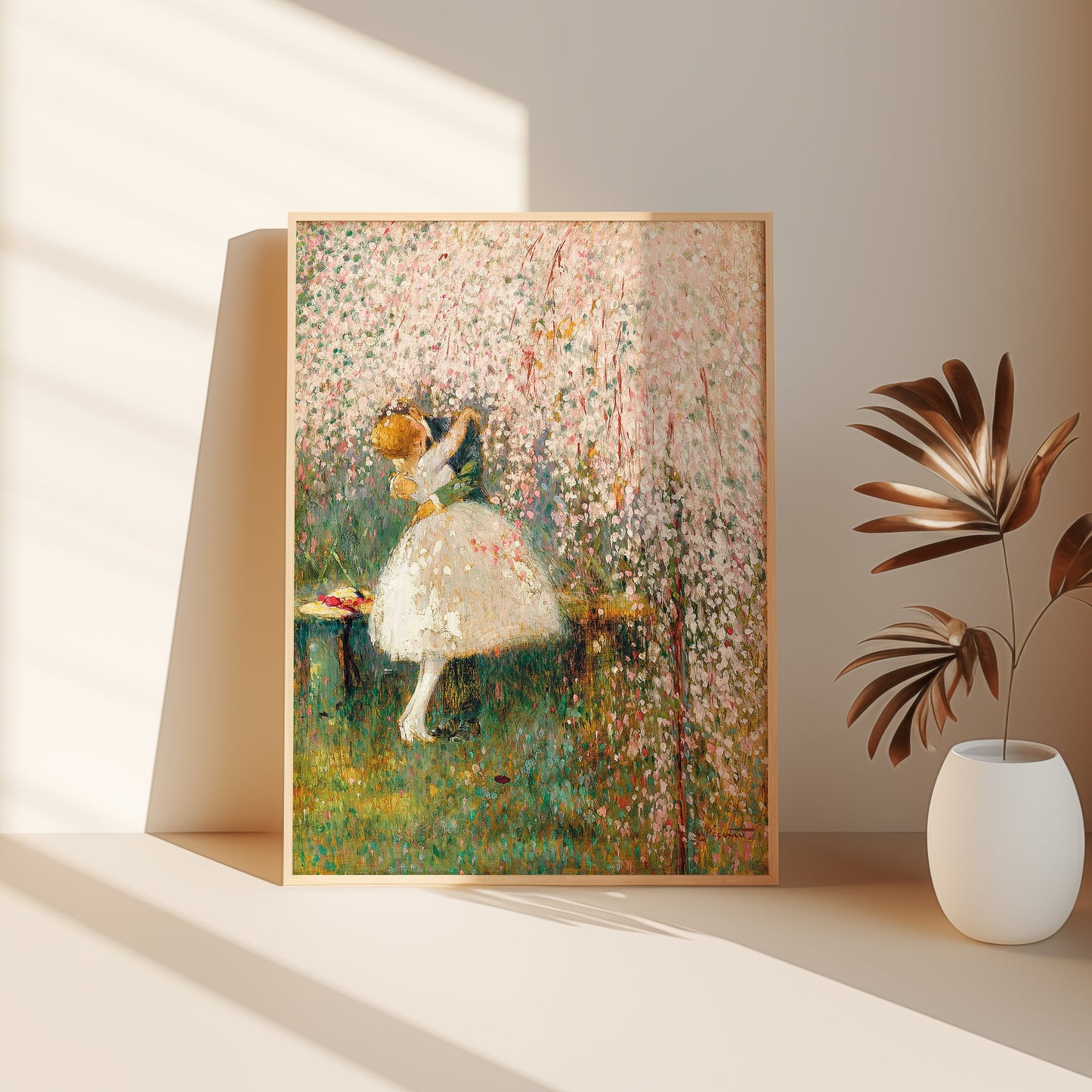 Georges Picard - Romance Under Blossom Tree , Original antique figure painting , vintage Printable art instant download , SKU 360GP