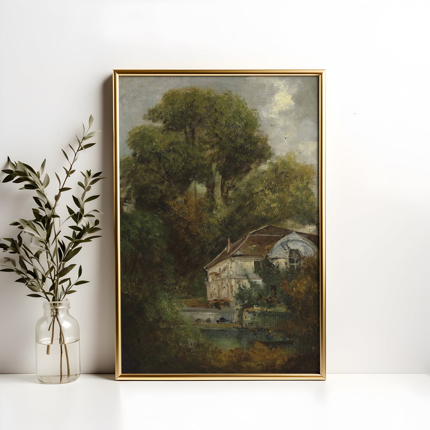 Rustic Landscape , Gustave Courbet - Farmhouse , Original antique painting , vintage Printable art instant download , SKU 361GC