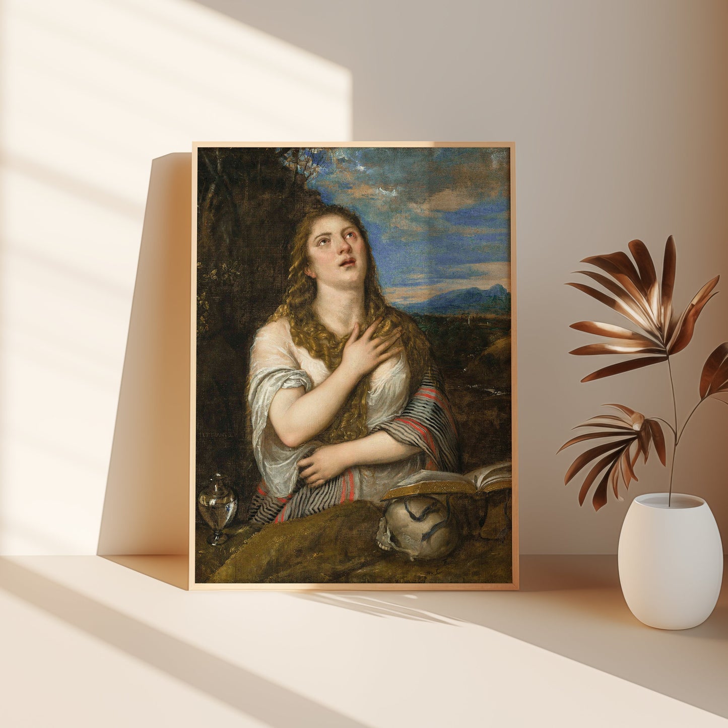 Titian - Penitent Magdalene, original antique oil painting  vintage, Printable art  instant download, SKU  368T
