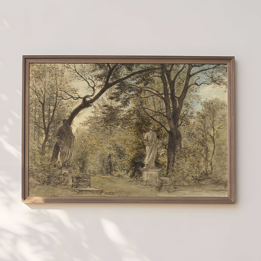 William Henry Hunt  - Garden Statues in Park, 19th century, watercolour original vintage painting, antique Printable art, SKU - 370WHH