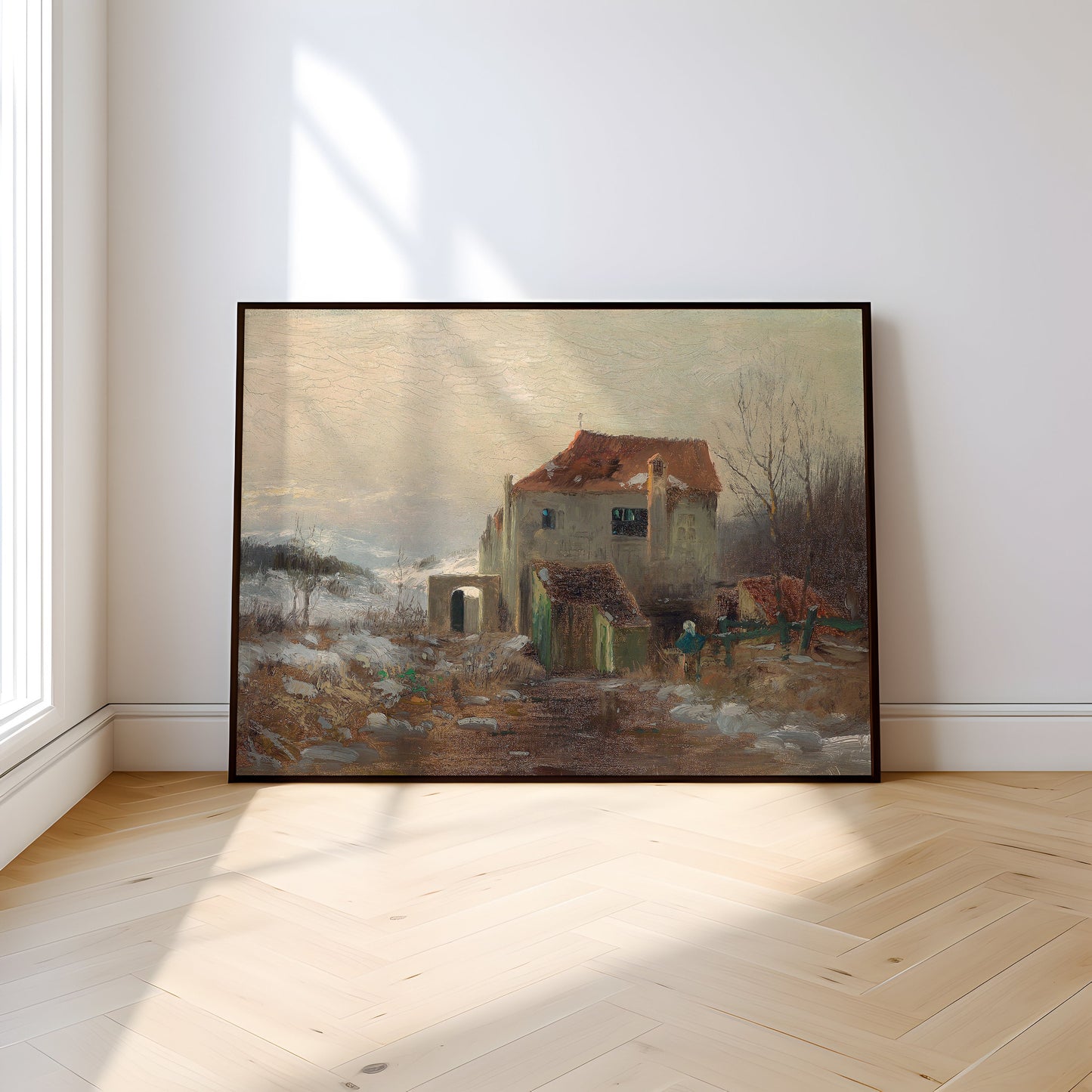 Landscape, Emil Jakob Schindler - Mill, 19th century, Original antique painting, vintage Printable art  instant download, SKU  372EJS