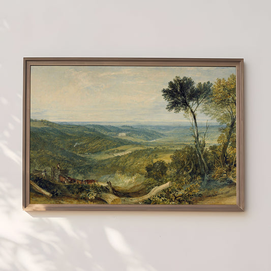 William Turner - Vale, 19th century, watercolour Landscape, original vintage painting, antique Printable art  instant download, SKU  375MWT