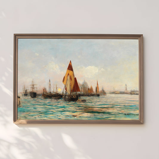 Ehrmanns - Fishing Boats , Seascape original antique oil painting  vintage , Printable art  instant download , SKU 378TvE