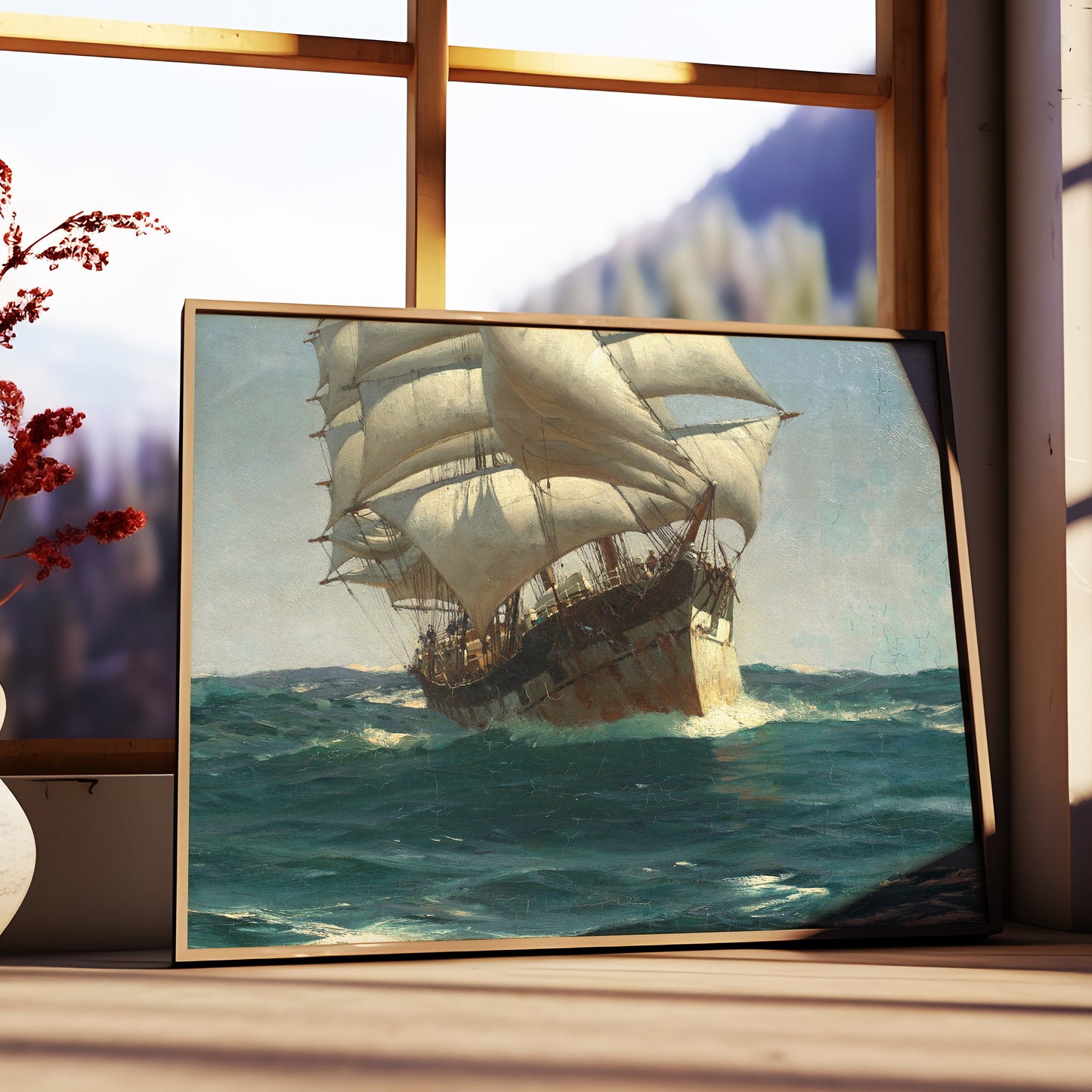 Thomas Somerscales - Clipper, Seascape original antique oil painting  vintage, Printable art  instant download,  SKU  383TS