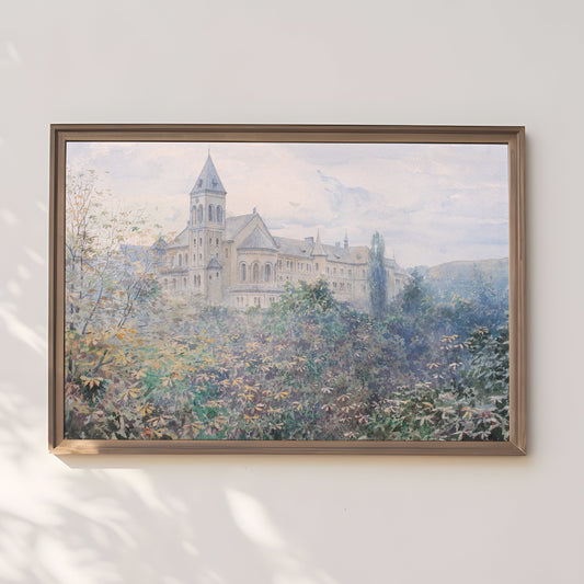Václav Jansa - Castle view, 19th century, watercolour original vintage painting, antique Printable art  instant download,  SKU  385VJ